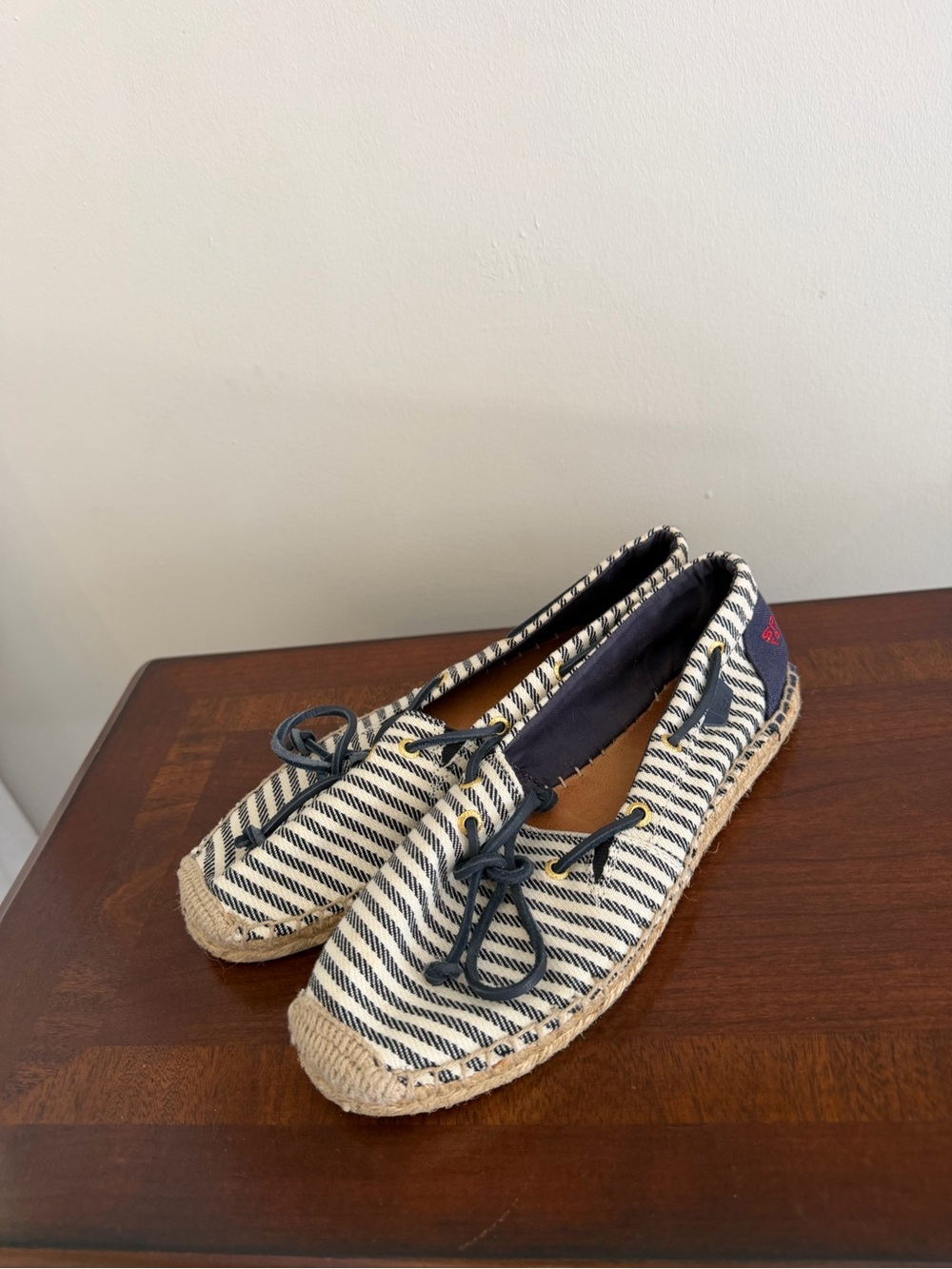 Sperry Top Sider Navy and Cream Striped Canvas Espadrille Flats Size 8
